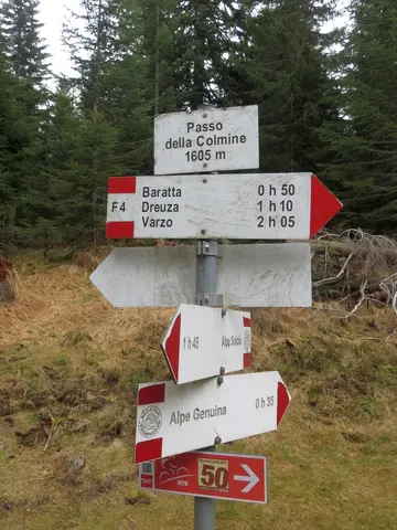 Il cartello del passo della Colmine, 1605 m