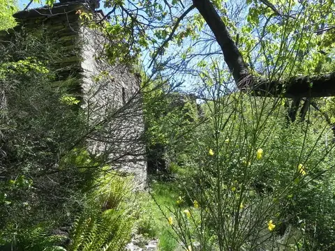 Una baita in pietra tra i cespugli fioriti