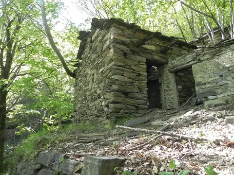 Una baita in pietra abbandonata nel bosco