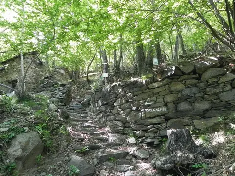Una scalinata in pietra tra i muri a secco